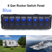 8 Gang Marine Boat Rocker Switch Panel, 12V/24V Waterproof RV LED Switch Panel for Car Truck Marine Boat, On/Off Toggle Rocker, Circuit Breaker with Blue LED Indicator