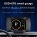 Car HUD Head-Up Display, OBDII Smart Digital Meter, OBD+GPS Dual System, Car Diagnostic Tool Fault Code Elimination, Vehicle Speed Engine RPM Water Temperature Fuel Consumption Voltage Display